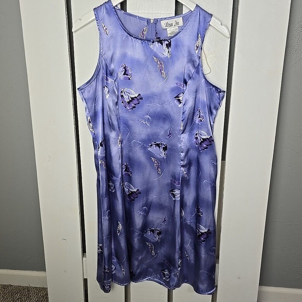 Lisa Jo Floral Whimsy Amethyst Purple Mini Satin‎ Dress 11/12 Med Fairycore 90s